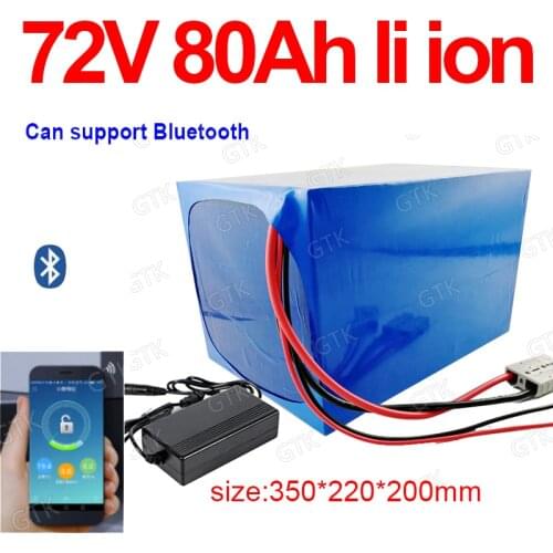 GTK 72v 80Ah li-ion with bluetooth BMS APP lithium ion for 7000w scooter bicycle battery bike tricycle motorhome +10A charger