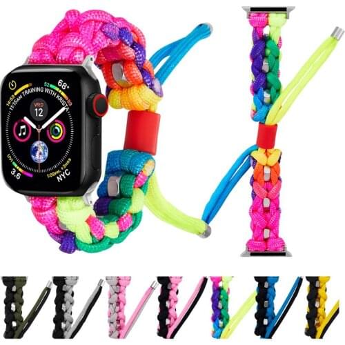 Metal Screw Braided Nylon Strap for Apple Watch Band 44mm 42mm 40mm 38mm Umbrella Cord Bracelet Strap for Iwatch 6 5 4 3 2 1 SE