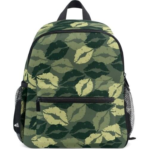 2021 New Cute Kid Toddler School Bags Backpack Kindergarten Children Girls Boys Schoolbag Camouflage With Green Kissing Lips Bag