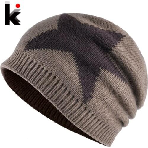 Mens Winter Knitted Beanies Skullies Five-pointed Star Knit Hats Add Velvet Outdoors Skis Caps Women Bonnet Unisex Bone Touca