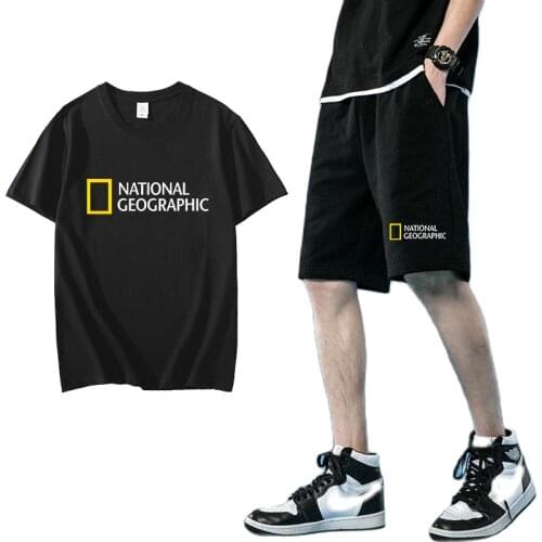 Casual National Geographical Indication Mens O-neck Sportswear Summer Suit T-shirt Shorts 100% Cotton Two-piece Suit