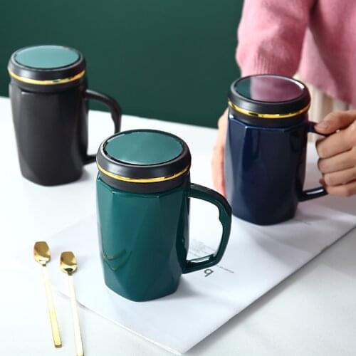 Nordic Ceramic Mark Cup with Spoon Personality Trend Coffee Cup Home Office Drinking Cup