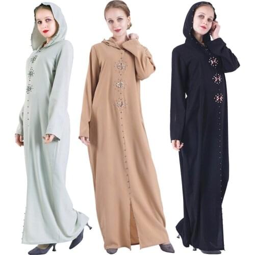 2021 New Color Moroccan Hat Hand Sewn Diamond Dress Exotic Lady Dress Islamic Clothing Women Muslim Dubai fashionable abayas