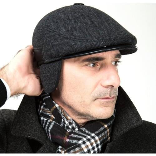New Arrival Male Wool Hat Mens Winter Warm Woolen Baseball Cap Male Winter Coat Hat Ear Windproof Peaked Cap B-7373