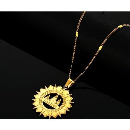 Stainless Steel Gold Color Lalish Pendant Necklace Yezidi Faith Pilgrimage Chain Jewelry