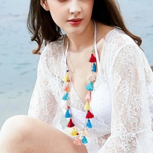 2021 spring and summer new tassel necklace female Korean version of retro trendy fashion jewelry bohemian popular necklace