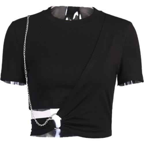 Punk Casual Cotton Basic T-shirt Women Slim Short Sleeve Knitted Tee Shirts Female Solid Tees Ladies Summer Crop Tops Harajuku