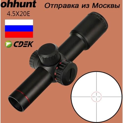 Ohhunt 4.5x20E Hunting Rifle Scope Compact Red Illuminated Glass Etched Reticle With Flip-open Lens Caps and Rings