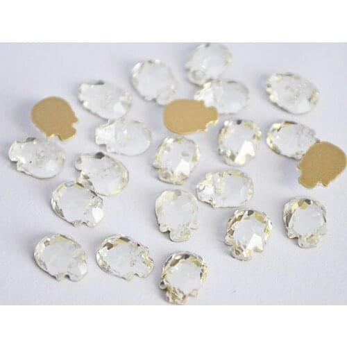 Clear Crystal Rhinestones Glue on Non Hotfix Rhinestone 6*8mm 10pcs Skull head Crystals DIY 3D Nail Art Stones