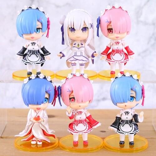 Re:Zero Starting Life In Another World Emilia Rem Ram PVC Figures Q Version Dolls Toys 6pcs/set