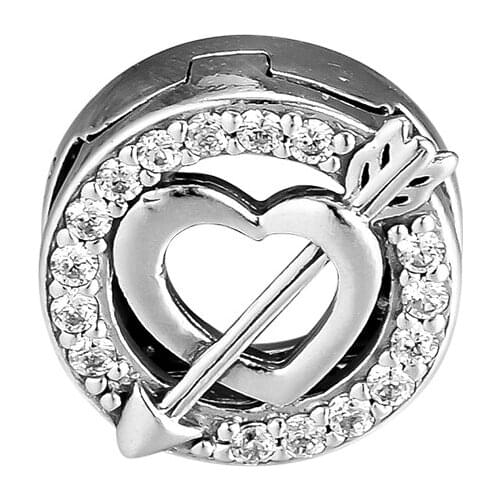 Reflexions Asymmetric Heart and Arrow Clip Charm Sterling Silver Jewelry Beads For Jewelry Making Woman DIY Beads Wholesale