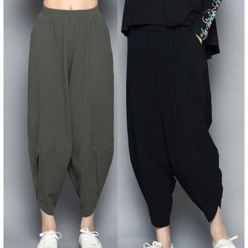 Cotton and linen bloomers womens plus size 2021 spring and summer new linen carrot pants loose large casual harem pants