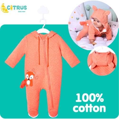 CITRUS Spring Baby Clothes Full Sleeve 100% Cotton Cartoon Fox Baby Romper Costume Orange 3 6 9 12 M Newborn Boy Girl Clothes
