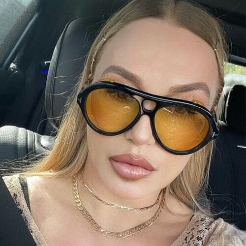 Women Frashion Sunglasses Steampunk Okulary Markowe Vintage Round Black Orange Sun Glasses Male Oversized Shades For Female Men