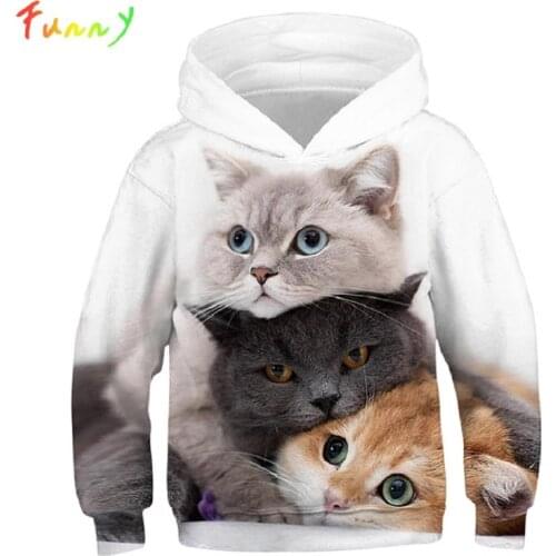 Cartoon Funny Wolf Cat 3d Printed Hoodie Sweatshirt Spring Casual Long Sleeve Hooded Children Hoodies for Teen Girls Boys Tops