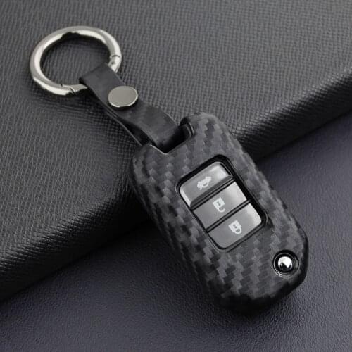 Carbon Fiber Flip Key Fob Chain Case Cover For Honda Accord Civic CR-V Insight Odyssey