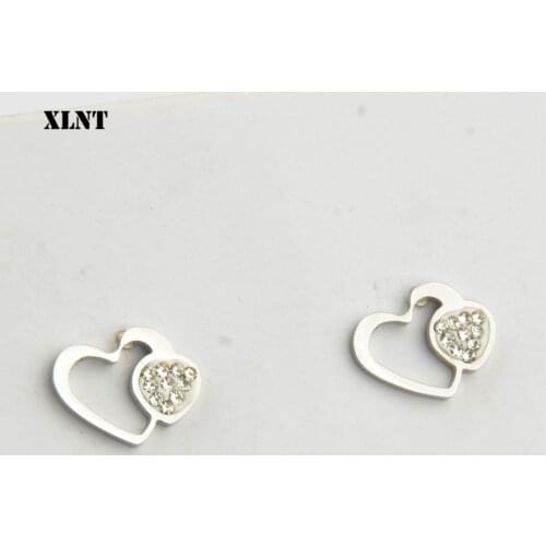 XLNT Love Stainless Steel Earrings For Women Jewelry Dazzling CZ Heart Stud Earrings pendientes oorbellen