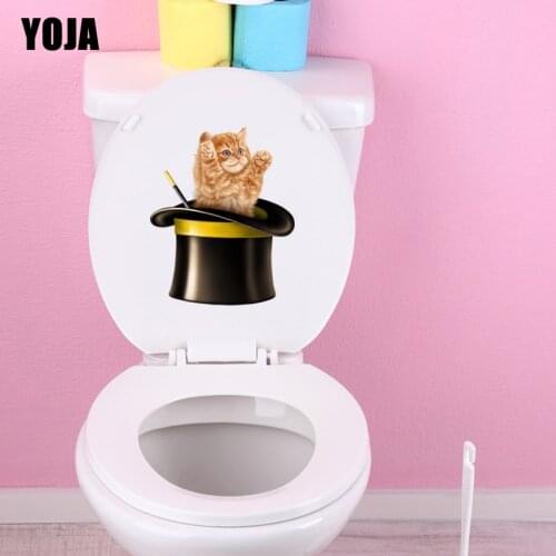 YOJA 18.3*23.2CM Pet Cat Toilet Decal Wall Sticker Cartoon Home Decor Pattern Animal T3-0427