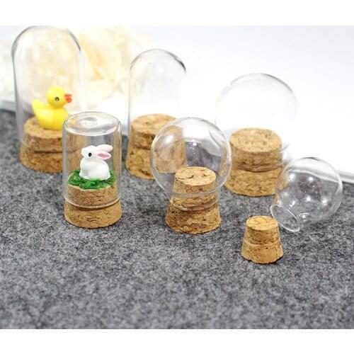 Mini Clear Glass Cover Hemisphere Decorative Cloche Bell Jar Case Centerpiece Dome Cover Shade Cabochon w/ Wooden Cork Decor