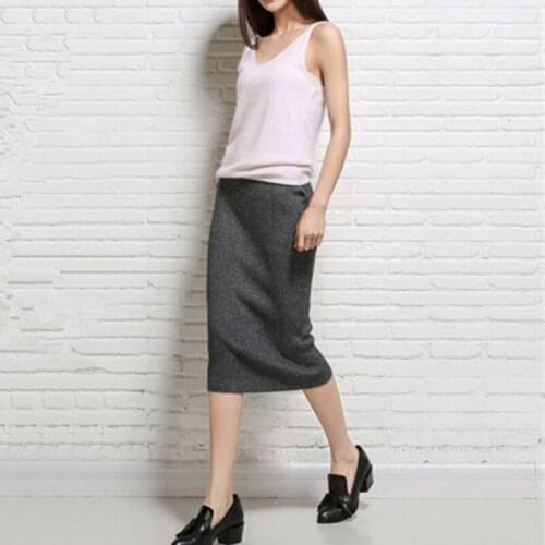2020 New autumn women office skirt sexy elastic high waist slim package hip knit skirt one step knitted cashmere skirts