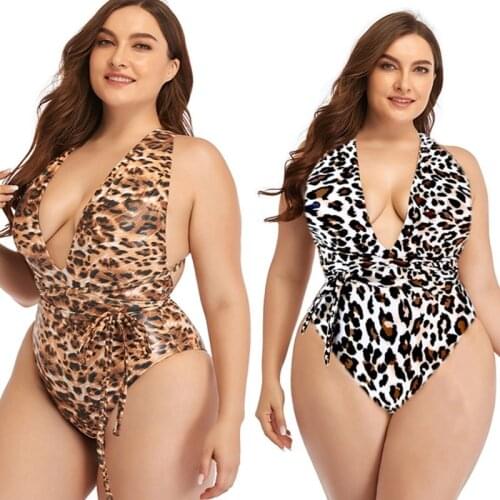 Plus Size One Piece Swimsuit Women Wholesale Bikinis Sexy Leopard Print Jumpsuit New Bathing Suit Summer Clothes Dropshipping
