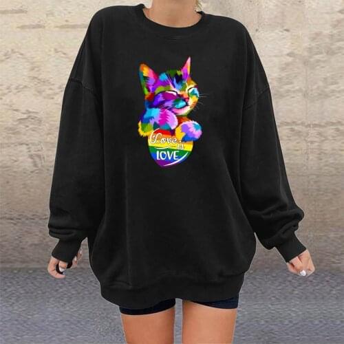 Love Is Love Colorful Cute Cat Print Womens Winter Tops Drop-shoulder Pullovers Women Sweatshirtts Casual Graphic Sweatshirt