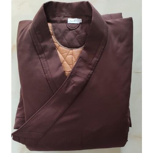 Unisex Winter warm cotton coffee/gray buddhist shaolin monk kung fu suits zen meditation lay clothing buddha robe gown