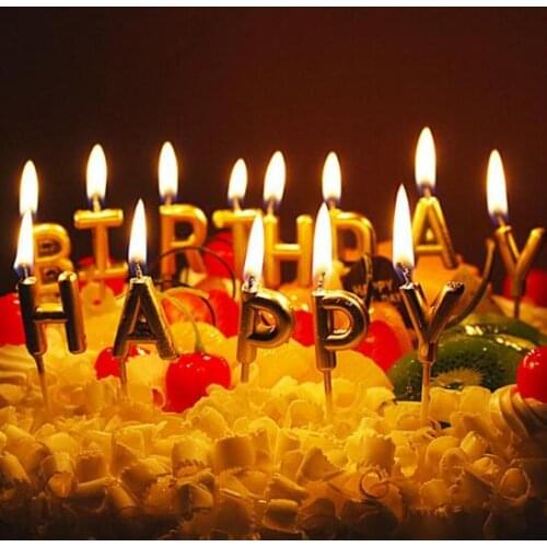 Gold Sliver Happy Birthday Letter Cake Birthday Party Festival Supplies Lovely Birthday Candles for Kitchen Baking Gift