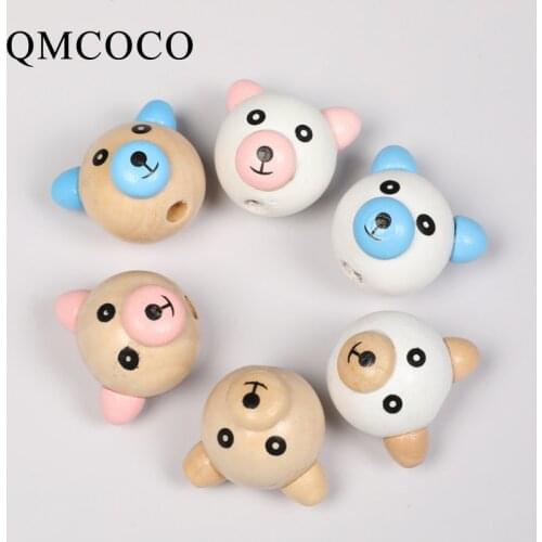 10Pcs Wooden Cartoon Cute Piggy Round Beads DIY Natural Wood Beaded Environmentally Jewelry Baby Toys Accessories For Kids Made