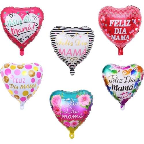 18inch 5PCS Spanish Mothers Day Feliz Dia Mama I Love You Mom Heart Shape Foil Balloons Happy Mother‘s Day Decorations Gift