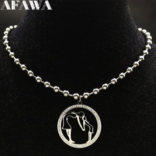 2021 Fashion MAMA Daughter Crystal Stainless Steel Necklace Women Silver Color Necklaces Jewellery bisuteria mujer N157S01