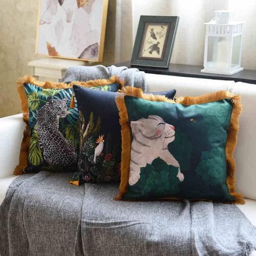 45x45cm/50x30cm Light luxury animal printed pillowcase retro fringes cushion cover pillow cover velvet pillow case tassel
