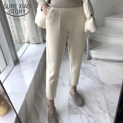 2021 Spring Casual Elastic Waist Loose Women Woolen Pants Autumn Winter Harem Pants High Waist Plus Size Pocket Pantalon Femme