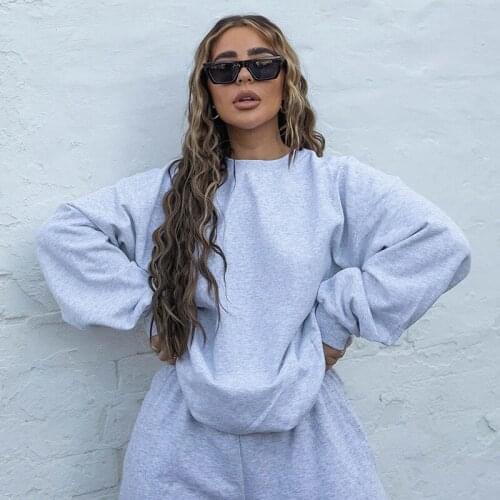 Oversized Hoodie Solid Simple Design Vintage Crewneck Pullover Sweatshirt Women Loose Street Tops BF Fall 2020 Women Clothing