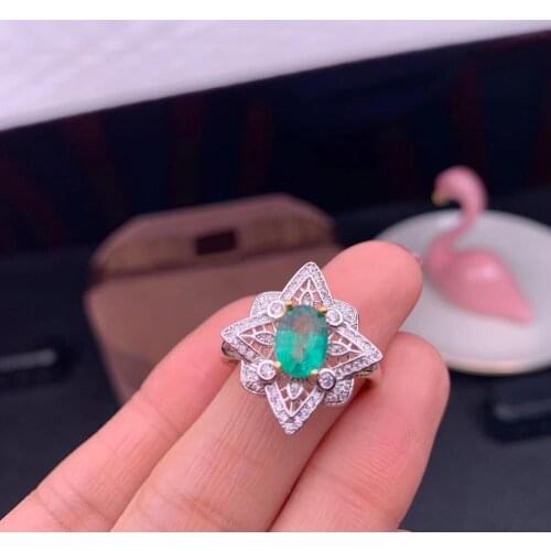 Exquisite green emerald gem Ring silver ornament good color real natural gem 6 mm x 8 mm size girlfriend birthday party gift