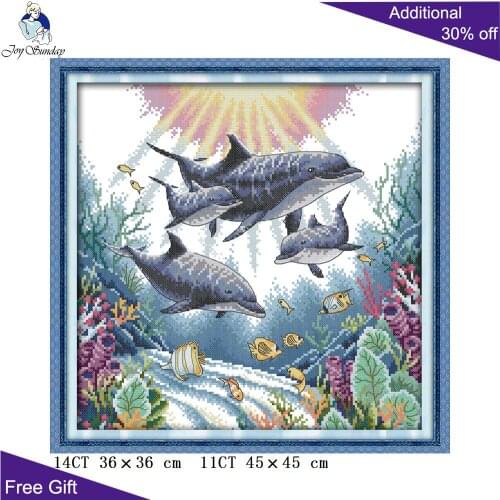 Joy Sunday Deep Sea Dolphin Cross Stitch D632 14CT 11CT Stamped and Counted Home Decoration Dolphin Animal Cross Stitch Kits
