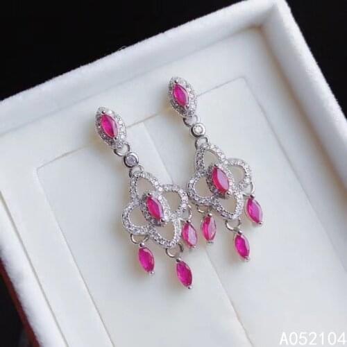 KJJEAXCMY fine jewelry 925 sterling silver inlaid natural ruby women noble lovely classic plant gem earring eardrop support dete