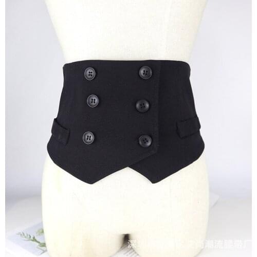 Classic double breasted Buttons Waist Belt Women Black Fabric Wide Slim corset Elastic Strech Strap 2021 Dress Shirt Women Belt