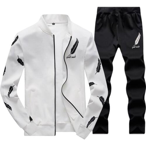 Hot Men Sets Casual Tracksuit Joggers Sportswear Suits Autumn Mens Print Tracksuits Male Sweatshirt Jacket + Pants 2 Pieces Set