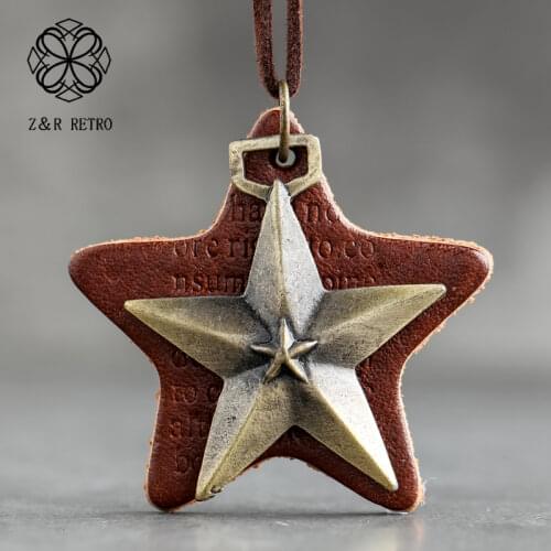 Handmade Star Leather Necklace Womens PU Rope Chain Statement Jewelry Female Suspension Decoration Accessories Gift For Friend