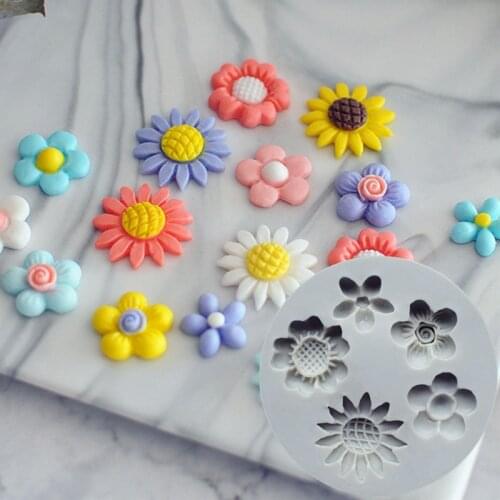 Daisy Sunflower Poppy Silicone Mold Candy Clay Chocolate Baking Molds DIY Party Flower Cupcake Topper Fondant Cake Decor Tool