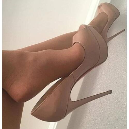 Moraima Snc Sexy Peep Toe Platform Pumps Black Nude Patent leather super High Dress Shoes Woman Slip on Party Dress Heels