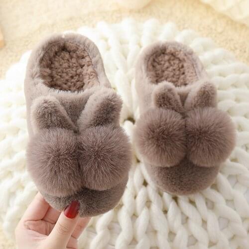 Cartoon childrens cotton slippers winter boys and girls a family of three parents plush indoor warm cuhk baby cotton shoes