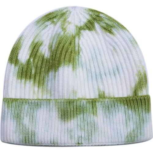 Soft Thick Knitted Skully Cap Beanies for Women Men Quality Winter Short Hat Tie Dyed Casual Style Green Yellow Hot Pink Blue