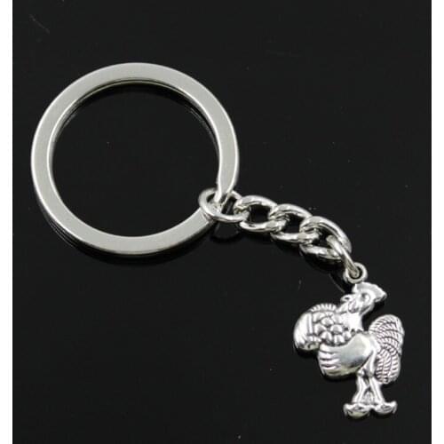 New Fashion Men 30mm Keychain DIY Metal Holder Chain Vintage Cock Rooster 23x15mm Silver Color Pendant Gift