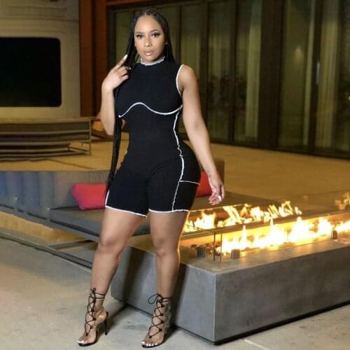 TNNAOFF Solid Rompers Womens Jumpsuit Shorts Sweatsuit Summer Sexy Sleeveless One Piece Night Club Lounge Wear Bodycon Playsuit