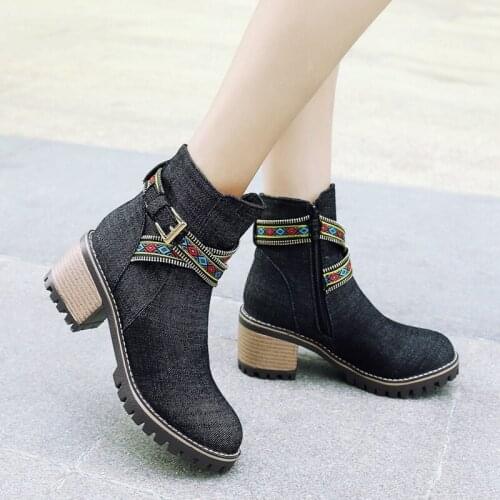 Autumn cowboy short tube fashion national wind belt buckle Martin boots large size all-match low-heeled womens thin boots