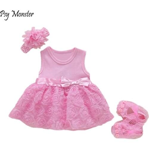 New Born Baby Girls Infant Dress&clothes Kids Party Birthday Outfits 1-2years Shoes Set Christening Gown Baby Jurk Zomer G64