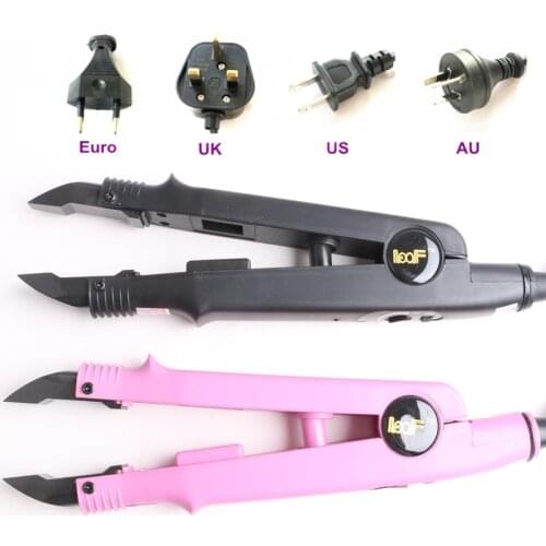 Gift + 1 Piece Black or Pink New Loof Flat Tip Hair Extension Tools Adjustable Temperature Keratin Heat Hair Connector