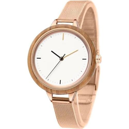 Dropshipping Fashion Custom Interchagable Metal Rose Gold Steel Band and Olive Wood Watches Manufacturer